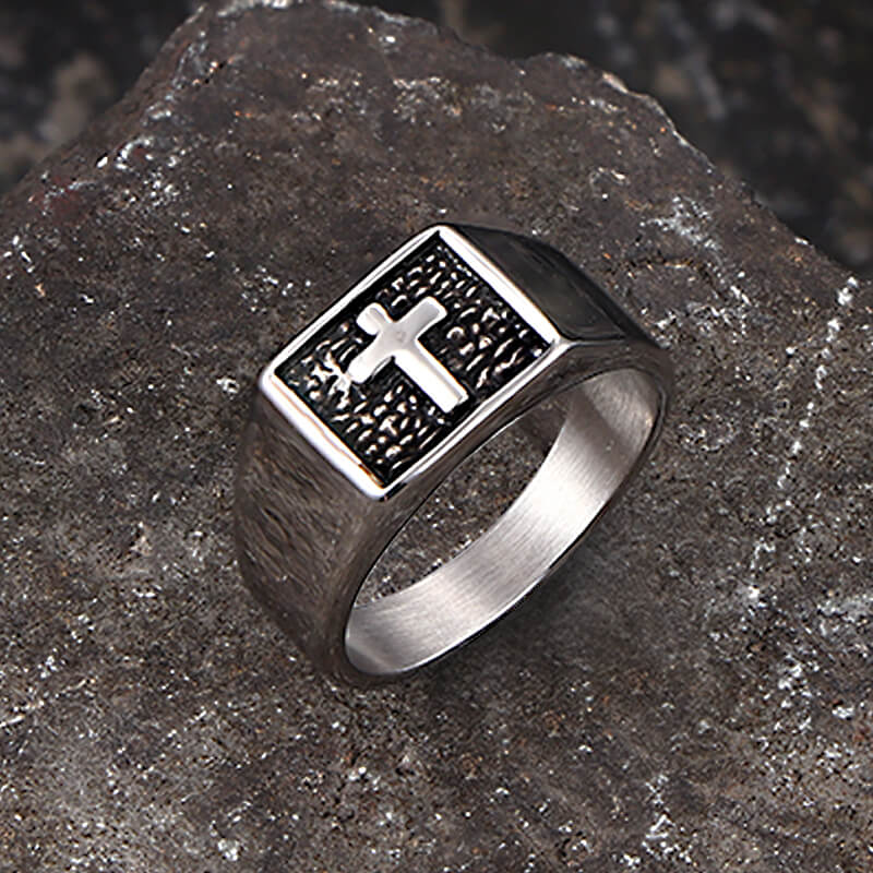 Simple Cross Square Seal Stainless Steel Ring