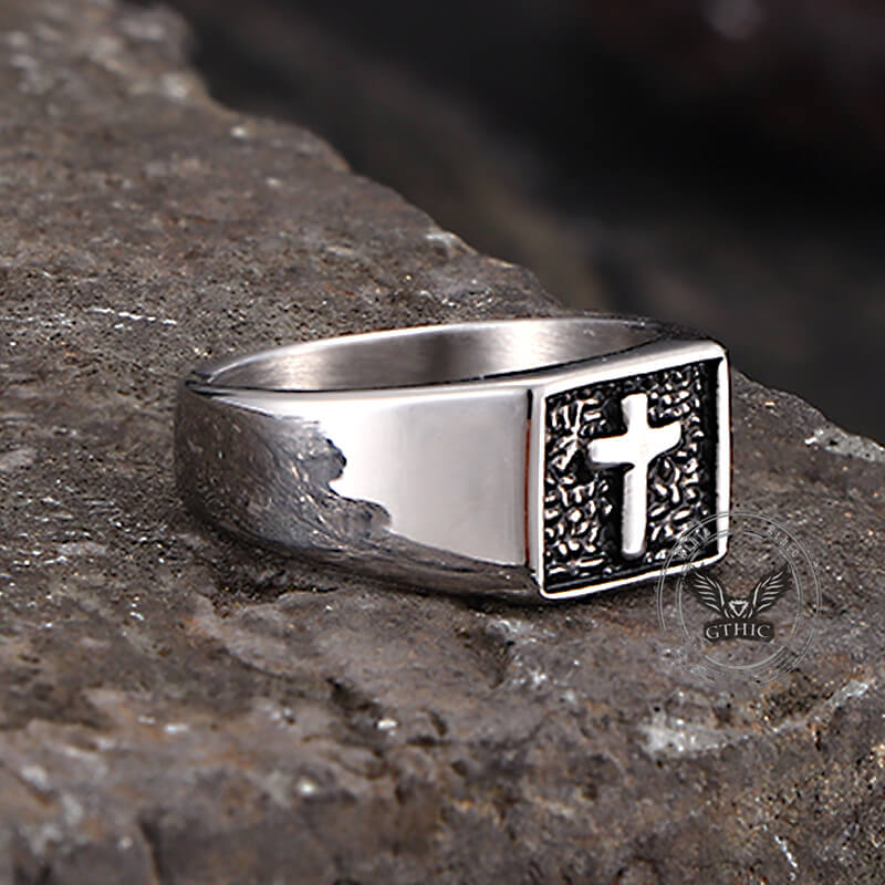 Simple Cross Square Seal Stainless Steel Ring