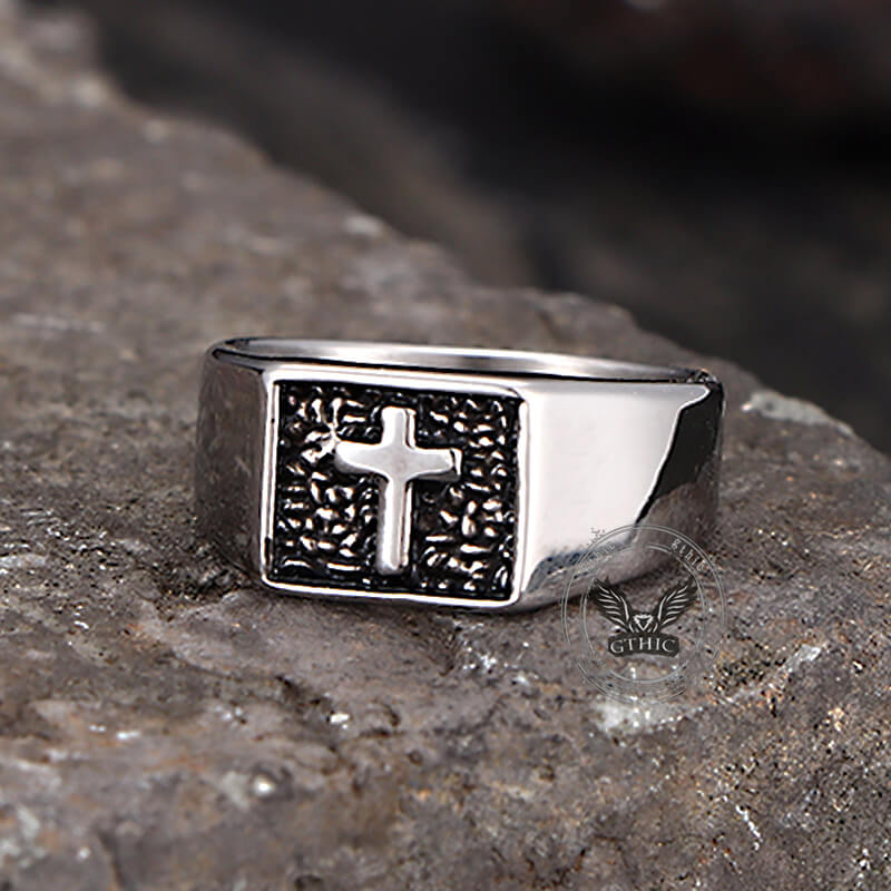 Simple Cross Square Seal Stainless Steel Ring