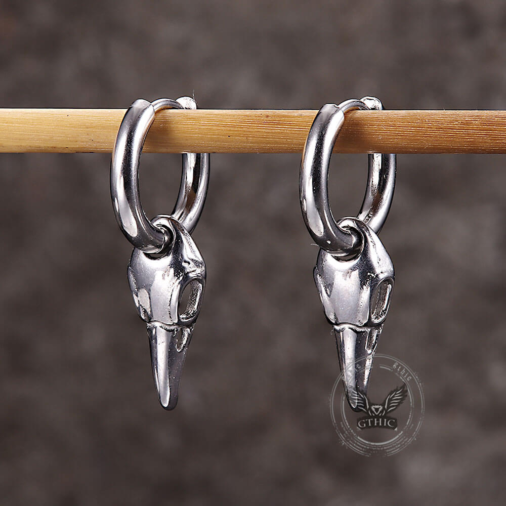 Simple Crow Head Stainless Steel Beast Drop Earrings