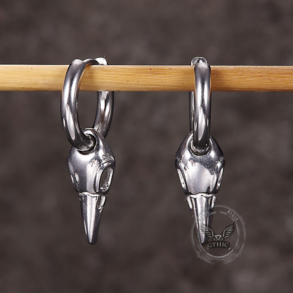 Simple Crow Head Stainless Steel Beast Drop Earrings | Gthic.com