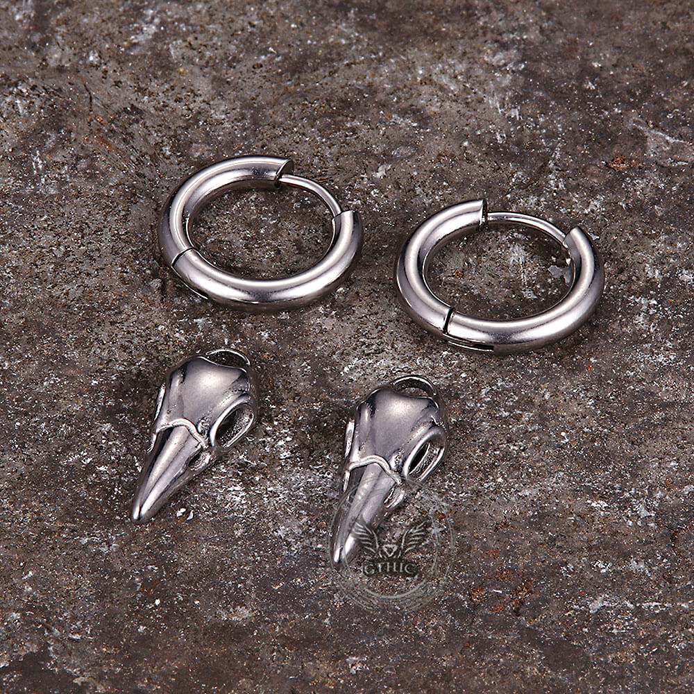 Simple Crow Head Stainless Steel Beast Drop Earrings