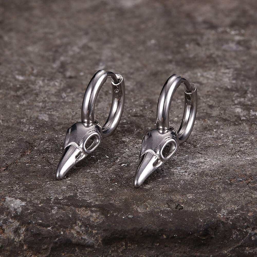 Simple Crow Head Stainless Steel Beast Drop Earrings | Gthic.com