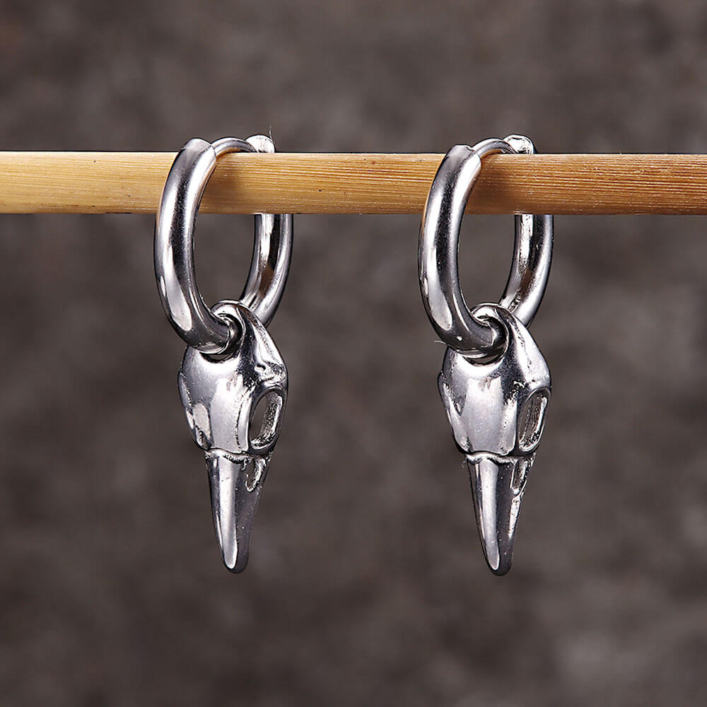Simple Crow Head Stainless Steel Beast Drop Earrings