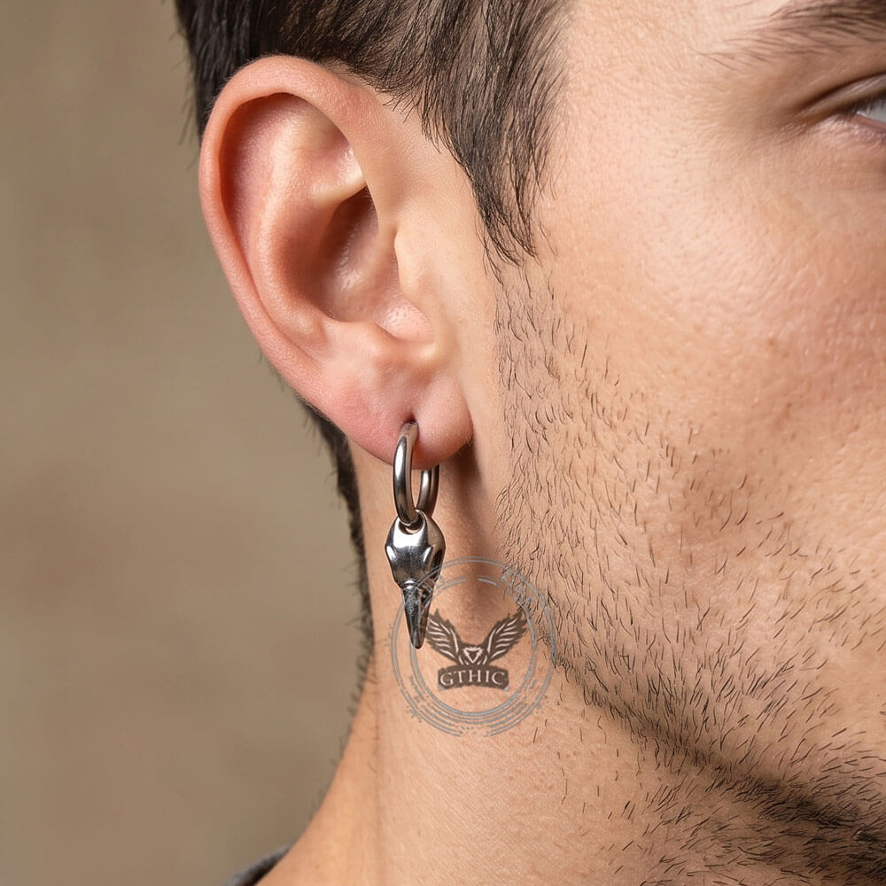 Simple Crow Head Stainless Steel Beast Drop Earrings | Gthic.com