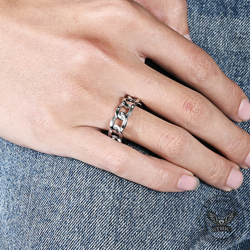 Simple Cuban Link Design Stainless Steel Ring | Gthic.com