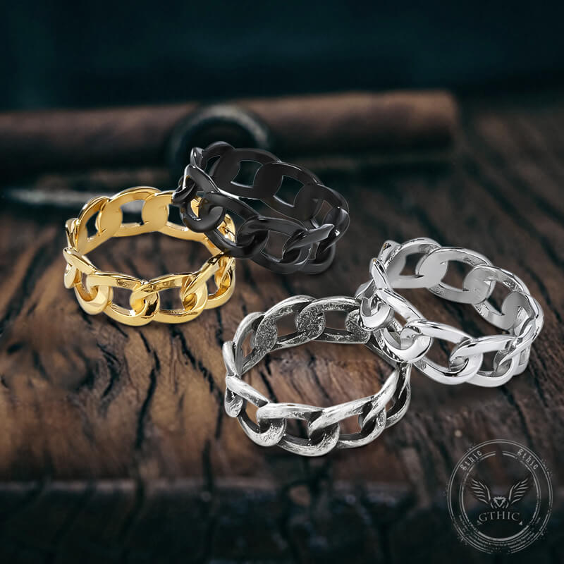 Simple Cuban Link Design Stainless Steel Ring | Gthic.com