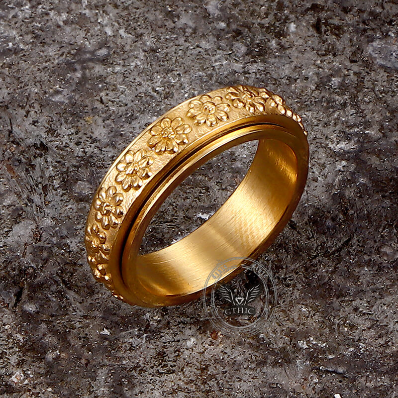 Simple Daisy Pattern Stainless Steel Spinner Ring