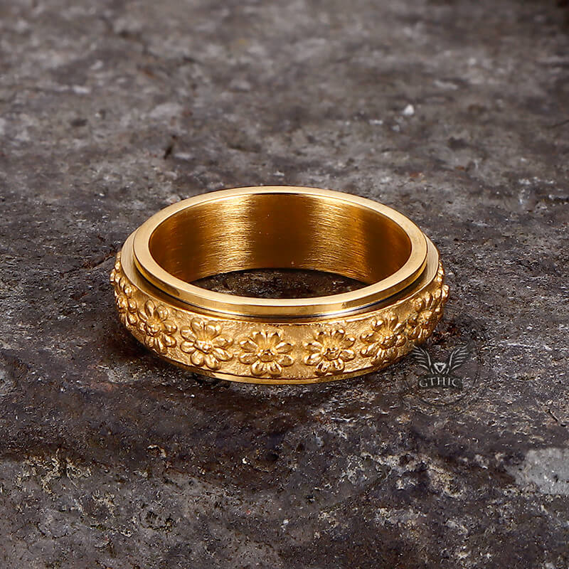 Simple Daisy Pattern Stainless Steel Spinner Ring