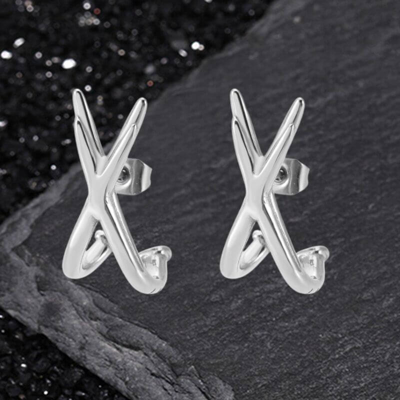 Simple Double-Layer Cross Stainless Steel Earrings | Gthic.com