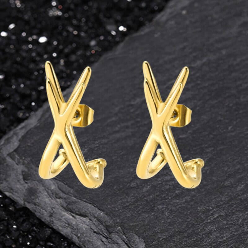 Simple Double-Layer Cross Stainless Steel Earrings | Gthic.com