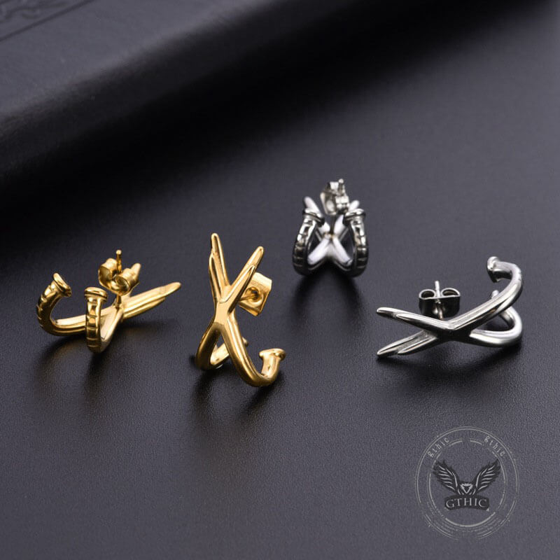 Simple Double-Layer Cross Stainless Steel Earrings