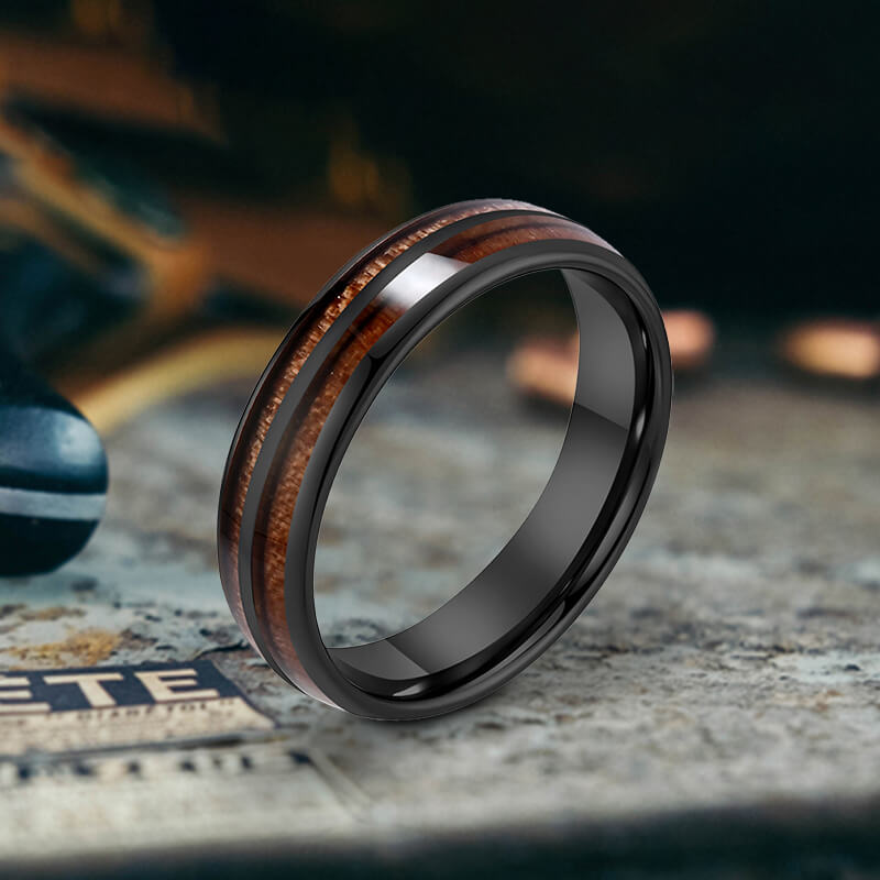 Simple Double-Layer Wood Grain Tungsten Steel Ring 01 | Gthic.com