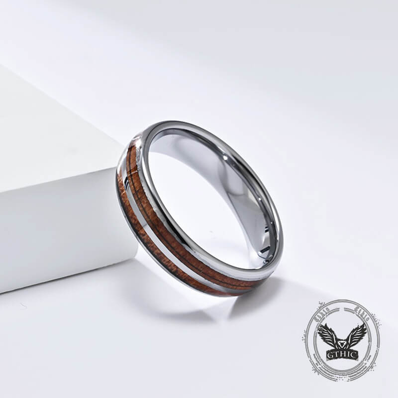 Simple Double-Layer Wood Grain Tungsten Steel Ring