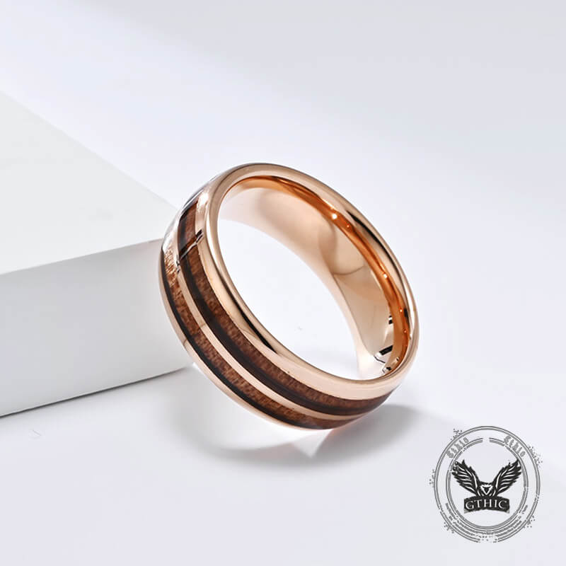 Simple Double-Layer Wood Grain Tungsten Steel Ring