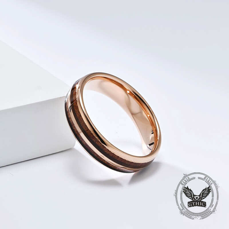 Simple Double-Layer Wood Grain Tungsten Steel Ring