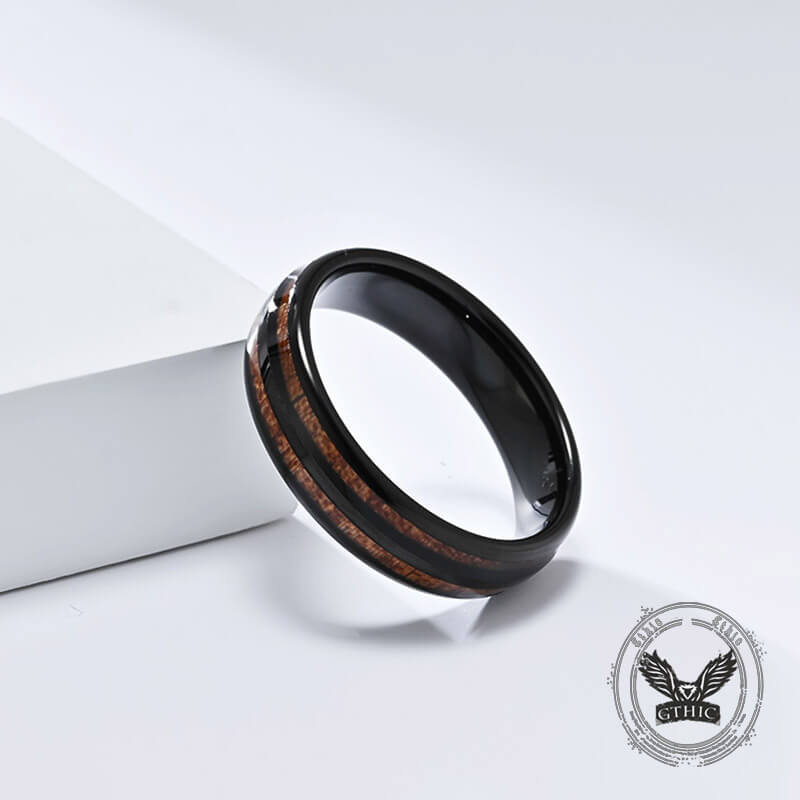 Simple Double-Layer Wood Grain Tungsten Steel Ring