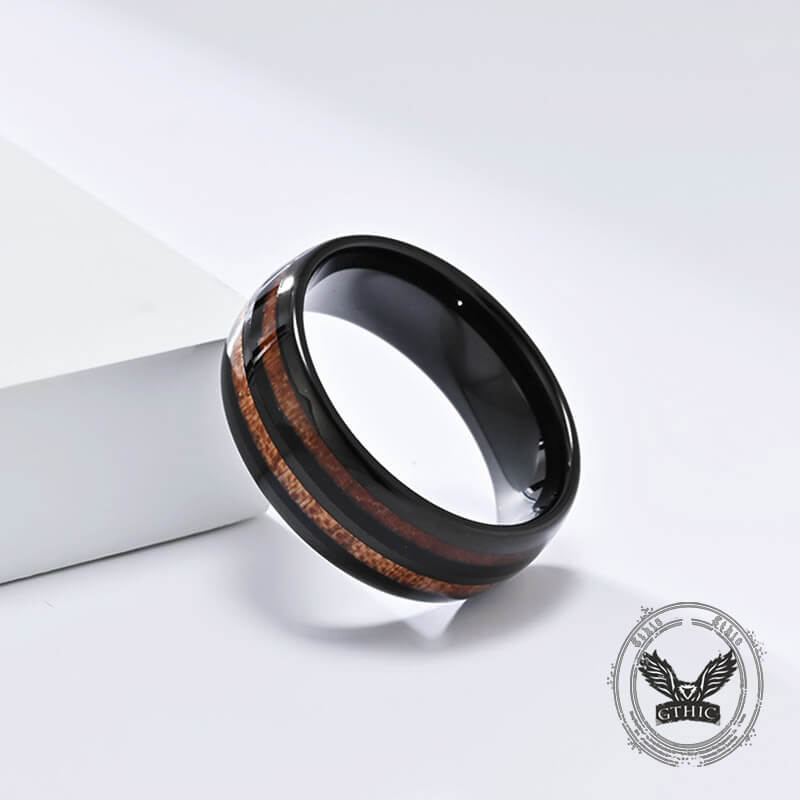 Simple Double-Layer Wood Grain Tungsten Steel Ring