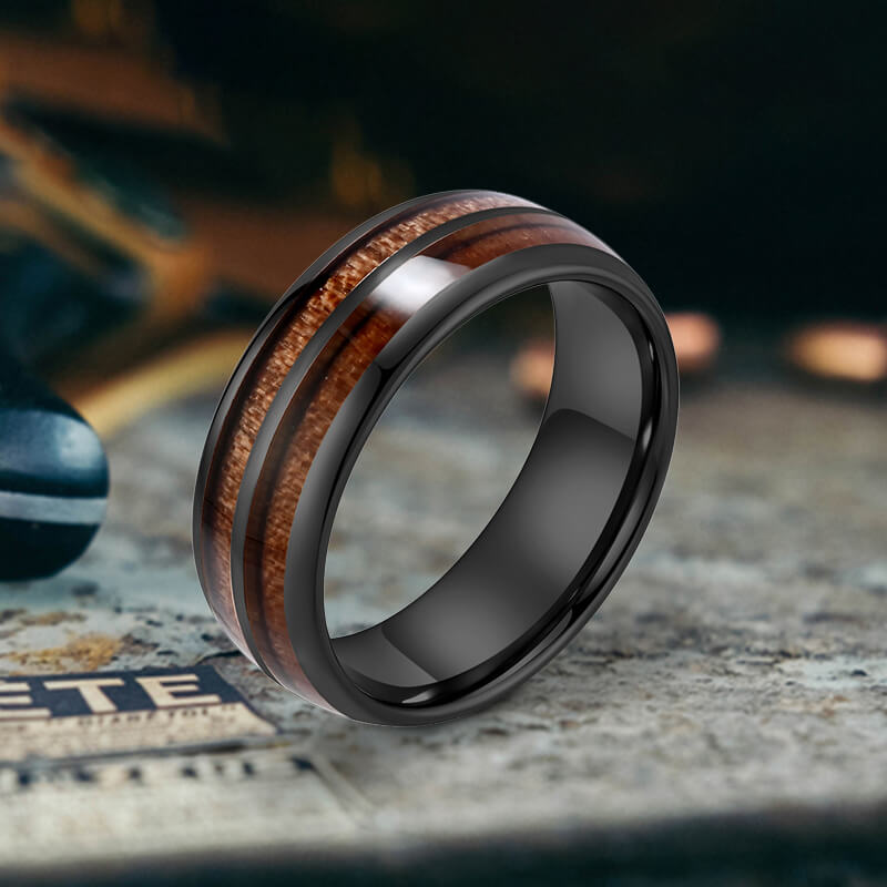 Simple Double-Layer Wood Grain Tungsten Steel Ring 02 | Gthic.com