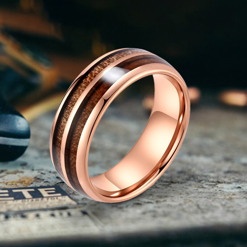 Simple Double-Layer Wood Grain Tungsten Steel Ring 03 | Gthic.com