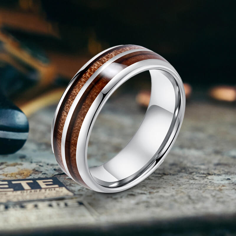 Simple Double-Layer Wood Grain Tungsten Steel Ring