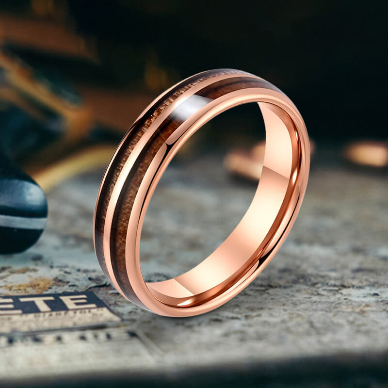 Simple Double-Layer Wood Grain Tungsten Steel Ring