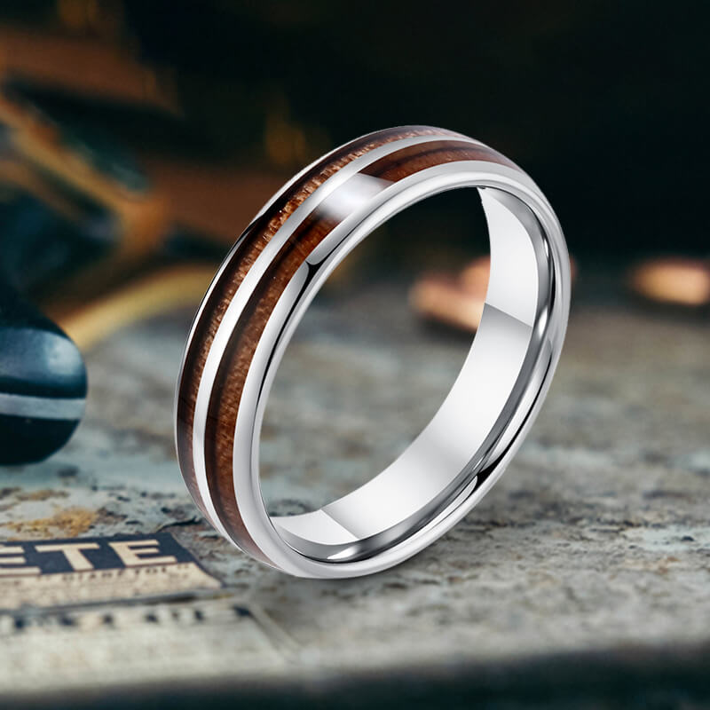 Simple Double-Layer Wood Grain Tungsten Steel Ring
