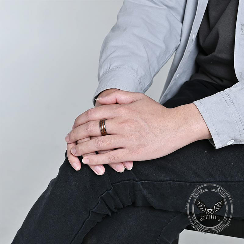 Simple Double-Layer Wood Grain Tungsten Steel Ring