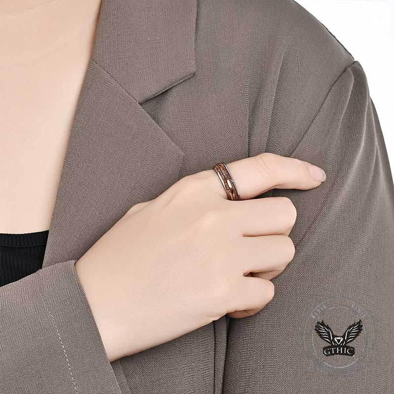 Simple Double-Layer Wood Grain Tungsten Steel Ring