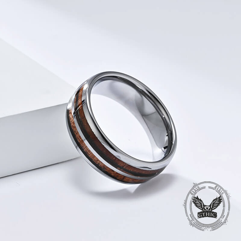 Simple Double-Layer Wood Grain Tungsten Steel Ring