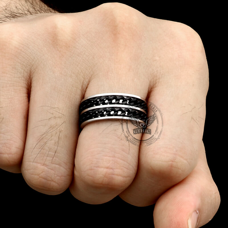 Simple Double Chain Stainless Steel Spinner Ring