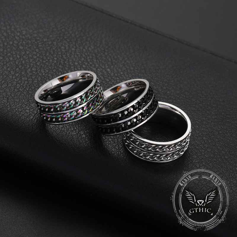 Simple Double Chain Stainless Steel Spinner Ring 01 | Gthic.com