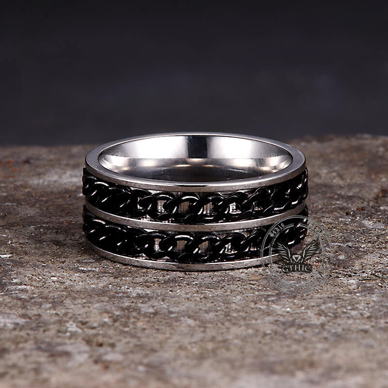 Simple Double Chain Stainless Steel Spinner Ring