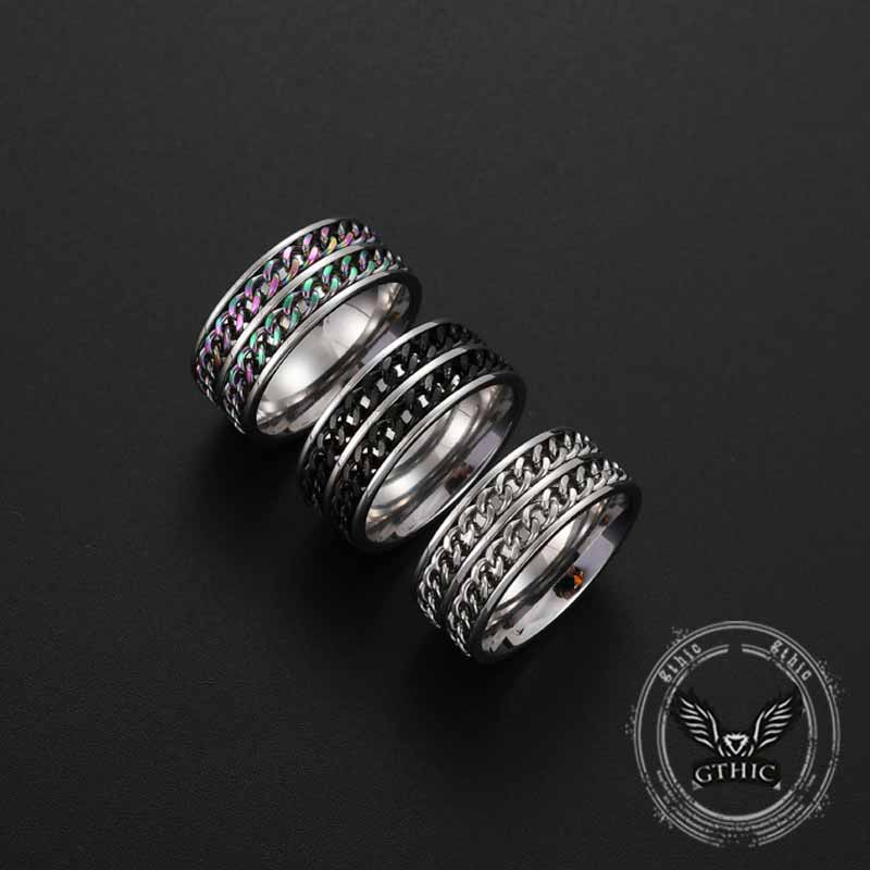 Simple Double Chain Stainless Steel Spinner Ring 03 | Gthic.com