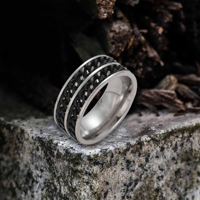 Simple Double Chain Stainless Steel Spinner Ring