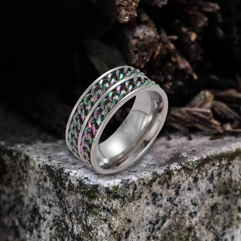 Simple Double Chain Stainless Steel Spinner Ring