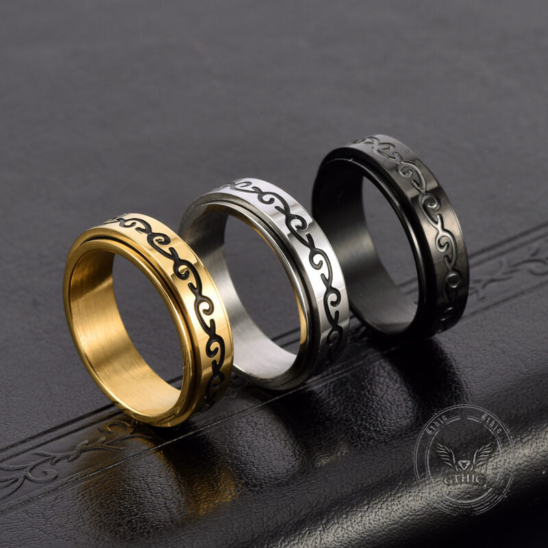 Simple Dragon Pattern Stainless Steel Spinner Ring 01 | Gthic.com