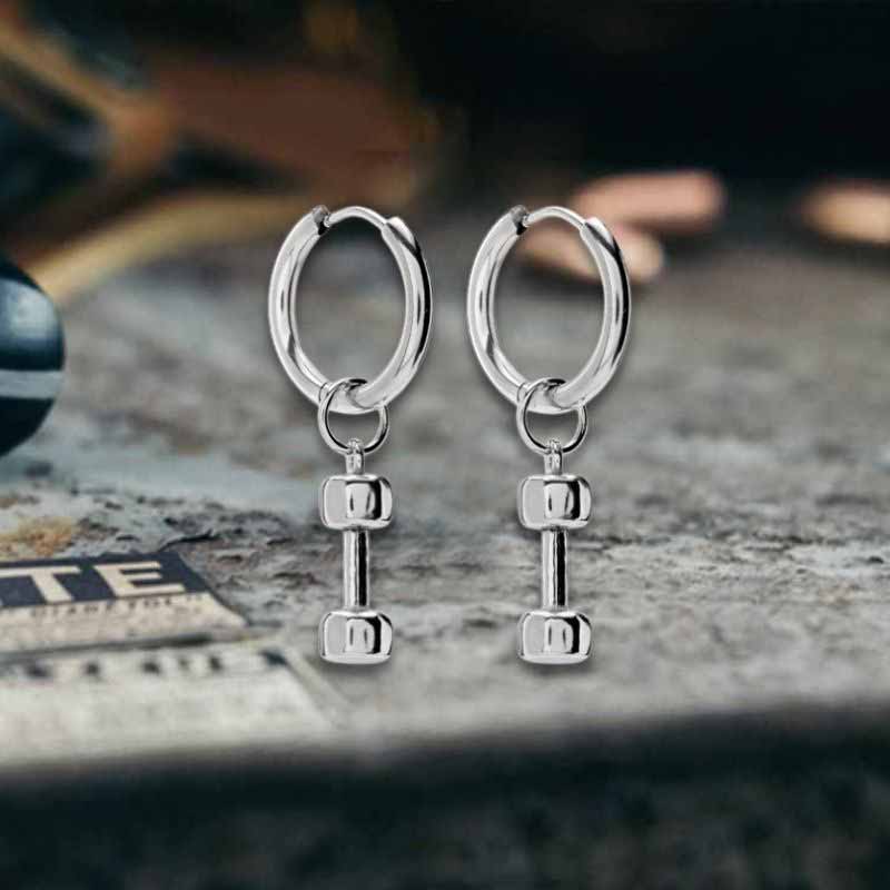 Simple Dumbbell Stainless Steel Drop Earrings 01 | Gthic.com