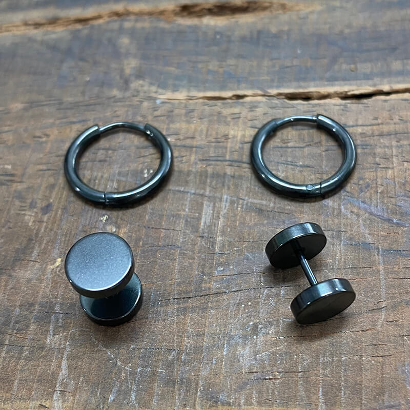 Simple Dumbbell Stainless Steel Hoop Earrings Set 02 | Gthic.com