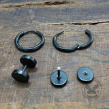 Simple Dumbbell Stainless Steel Hoop Earrings Set 04 | Gthic.com