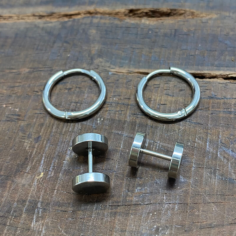 Simple Dumbbell Stainless Steel Hoop Earrings Set 01 | Gthic.com