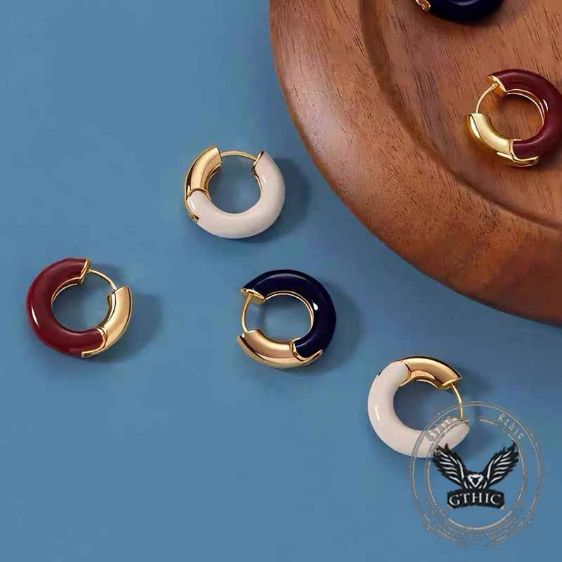 Simple Enamel Sterling Silver French Earrings 013 | Gthic.com