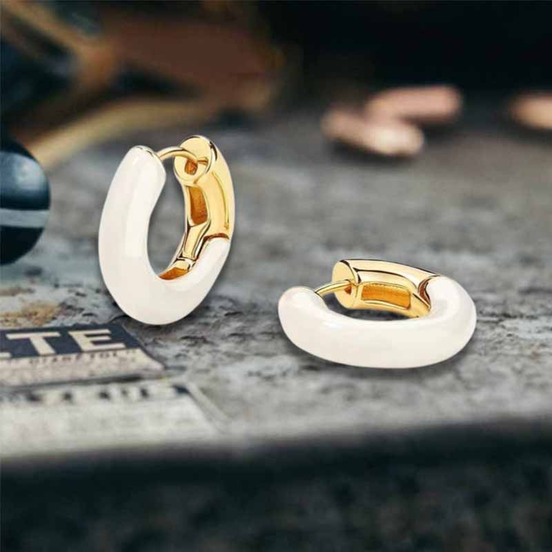 Simple Enamel Sterling Silver French Earrings 01 | Gthic.com