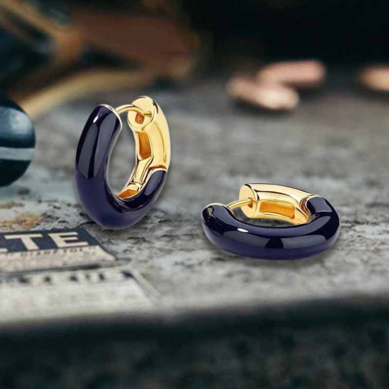 Simple Enamel Sterling Silver French Earrings