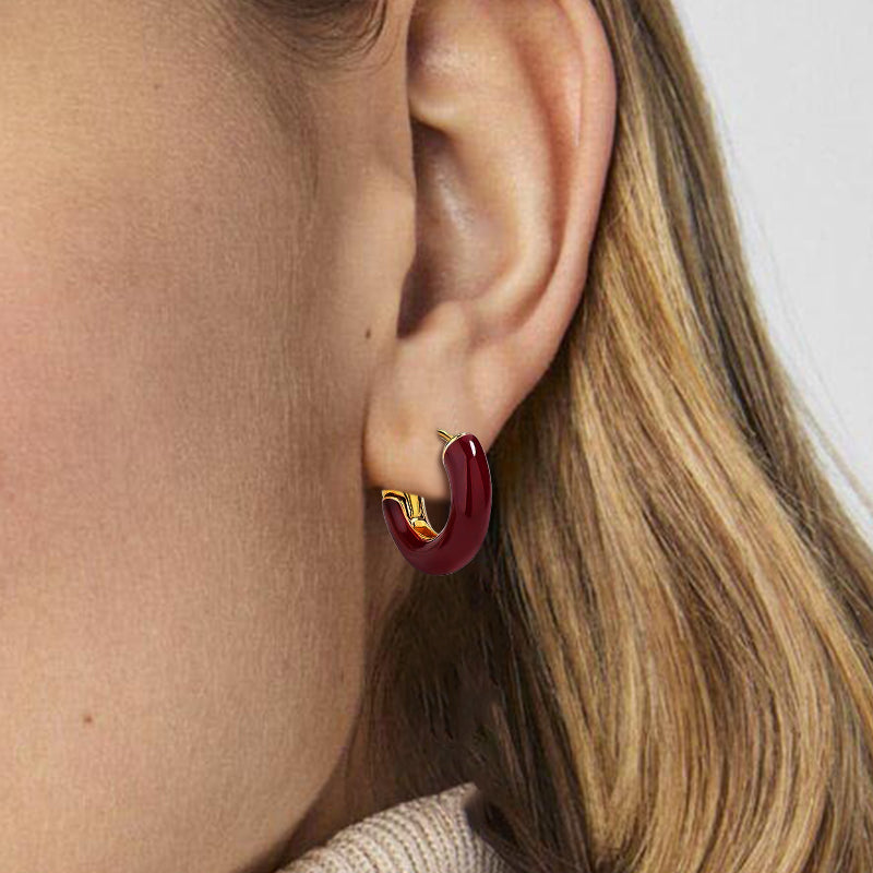 Simple Enamel Sterling Silver French Earrings 02 | Gthic.com