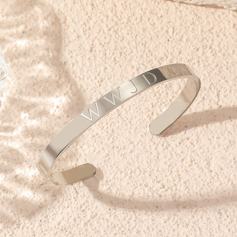 Simple English Letters WWJD Stainless Steel Open Bracelet | Gthic.com
