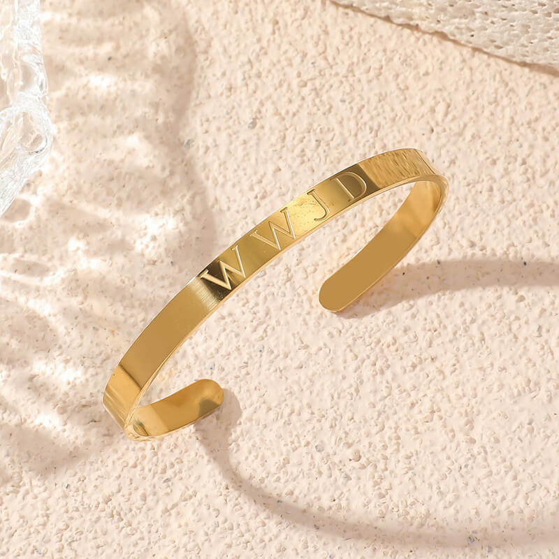 Simple English Letters WWJD Stainless Steel Open Bracelet | Gthic.com