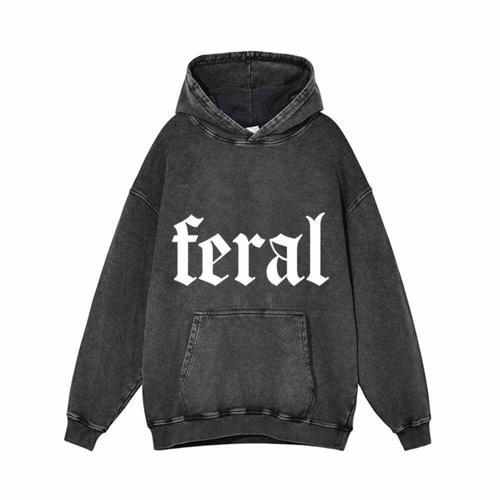 Simple Feral Pattern Vintage Washed Hoodie 01 | Gthic.com