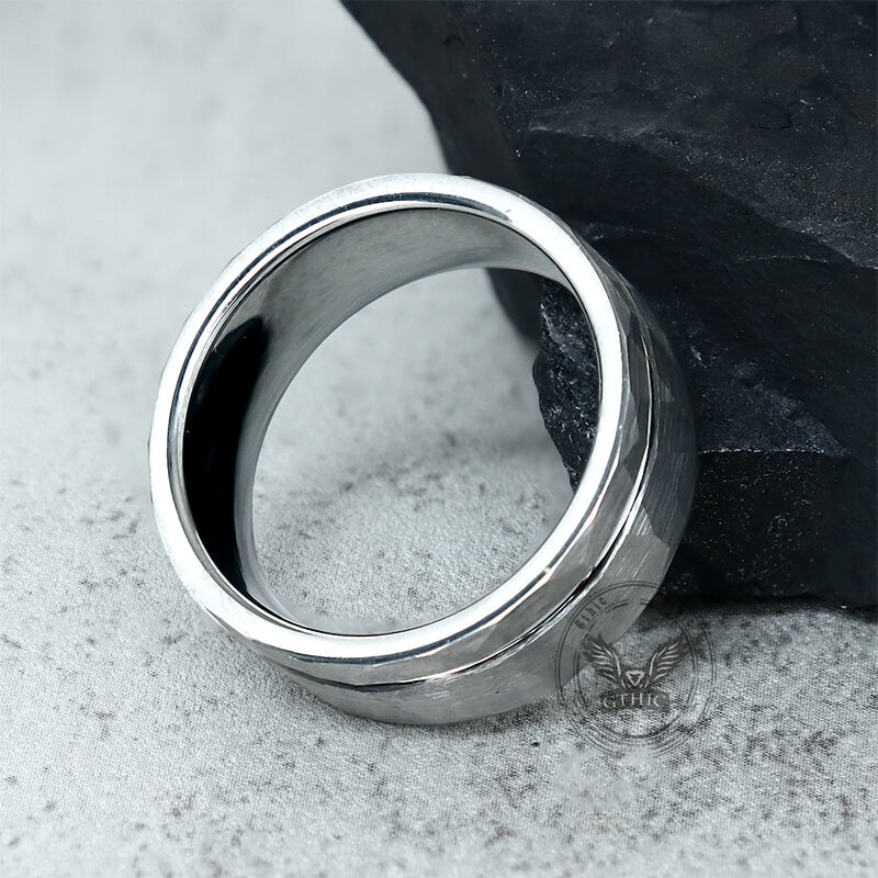 Simple Flat Hammered Tungsten Steel Wide Ring