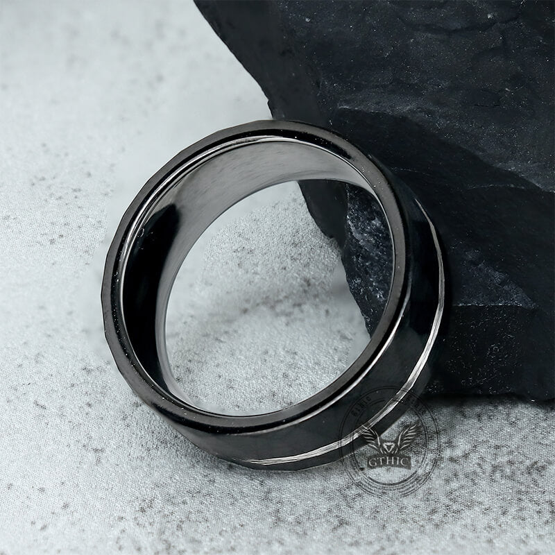 Simple Flat Hammered Tungsten Steel Wide Ring
